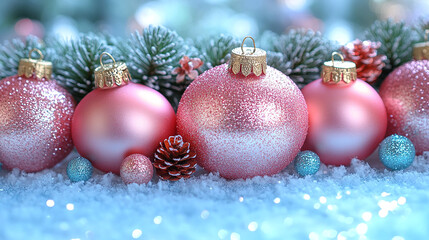 Fototapeta premium Holiday decorations. Festive Christmas decorations in vibrant colors, New Year celebrations