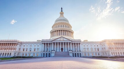 The United States Capitol Building in Washington, D.C. is a grand neoclassical structure with a large dome and a wide staircase leading to the entrance. 