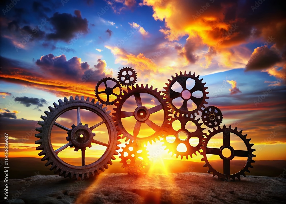 Poster process management gears in silhouette - effective workflow optimization concept