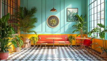 Tropical Retro Meeting Lounge Bright and Nostalgic
