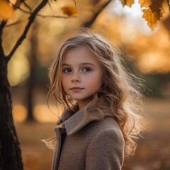 Fototapeta premium Girl in coat in autumn park