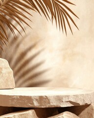 Stylish composition featuring stones and palm leaves, perfect for modern decor or lifestyle concepts.