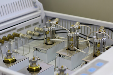 chromatography flame ionization detector. Sensor gas chromatograph. Laboratory chemical equipment. Industrial background. Analytical laboratory.