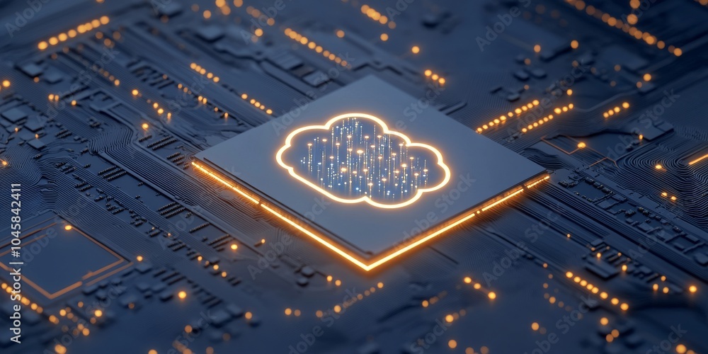 Aufkleber a futuristic image of a circuit board representing cloud computing. it symbolizes the vastness of da