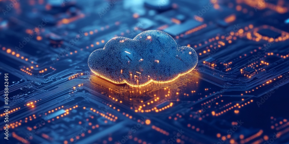 Aufkleber a futuristic image of a circuit board representing cloud computing. it symbolizes the vastness of da
