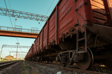 Old red train car, freight train