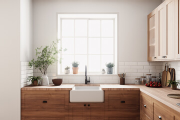 Modern kitchen design with lots of natural light and beautiful rustic wooden elements
