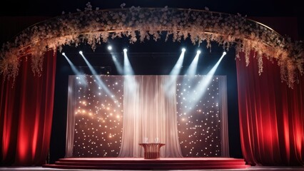 A beautifully lit stage with floral decor, ready for a performance or event.