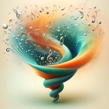  Funil flu&iacute;do e colorido com notas musicais saindo dele: