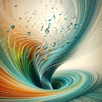  Funil flu&iacute;do e colorido com notas musicais saindo dele: