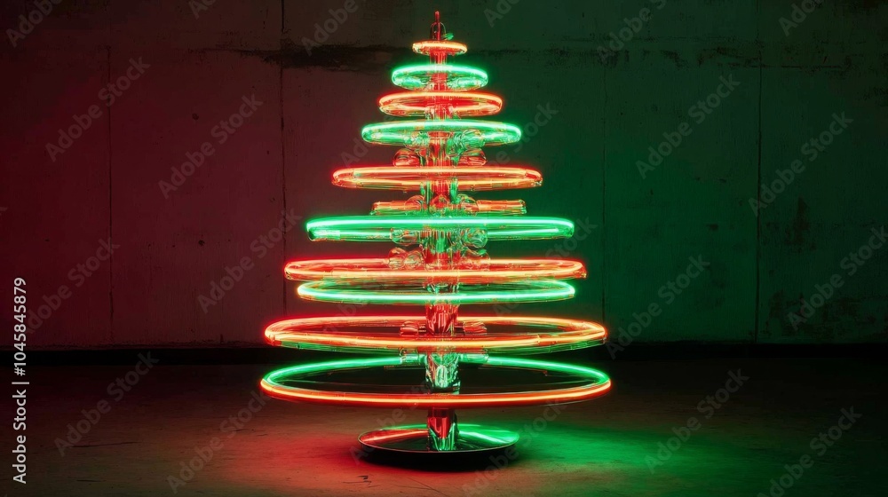 Poster a dazzling christmas tree made of vibrant neon lights shines in red and green, creating a festive at