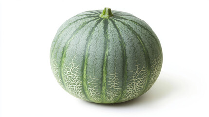 A bright, green melon, ready for pickling, sits on a white background. There's no shadow, making it easy to use in designs. This melon is a tasty and healthy tropical treat.