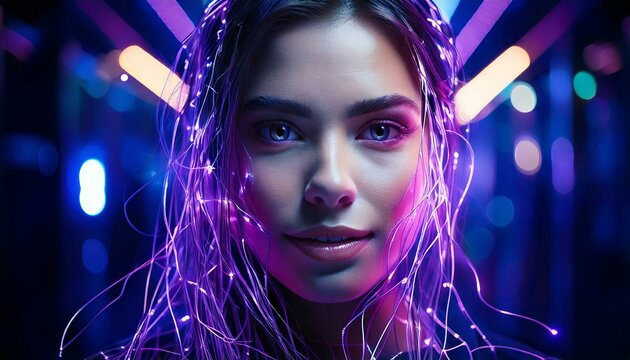 assistente virtual feminino com fibra &oacute;tica no cyber espa&ccedil;o - Generated image