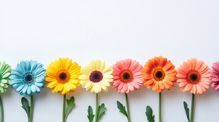 A group of colorful Gerber daisies arranged on a white background.  This image is perfect for creating mockups, artwork, or graphic designs.