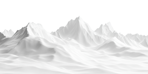 Majestic icy mountains in a snowy landscape, isolated on transparent cutout background