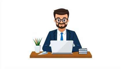 Professional Man Working at a Desk with Laptop