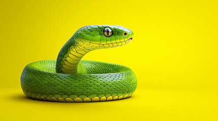Fototapeta premium Green Snake on Yellow Background