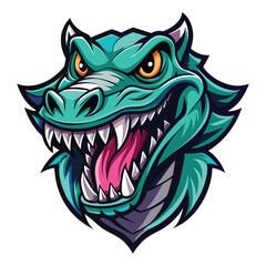 Angry Green Dragon Head Mascot Illustration