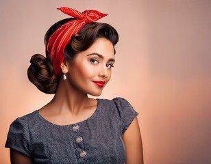 Fototapeta premium Vintage pin-up girl, scarf in hair