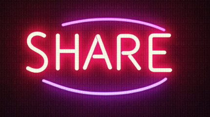 Glowing Share Neon Sign for Social Media, Digital Marketing, and Wall Decor - Bright Red and Pink Neon Typography for Modern Aesthetic