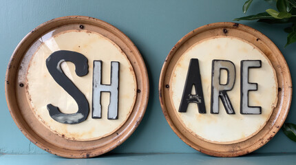 Vintage and Rustic Share Sign for Social Media, Community, and Marketing Concepts – High-Quality Stock Image for Social Engagement