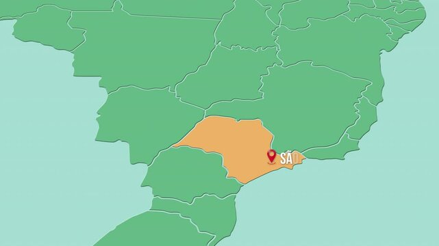 Mapa de Brasil con divisi&oacute;n pol&iacute;tica resaltando el estado S&atilde;o Paulo.