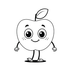 Apple cartoon character for kids coloring page