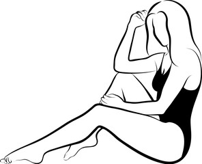 woman sitting down in swimsuit. Vector illustration