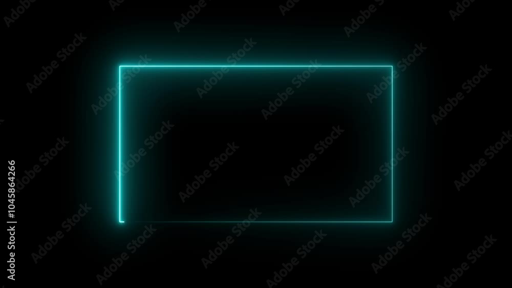 Poster glowing line frame web neon box pattern. animated neon glowing frame on black background.