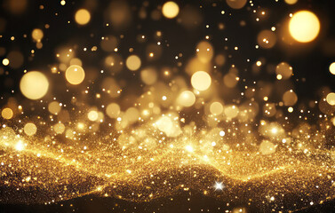 Golden christmas particles and sprinkles for a holiday celebration like christmas or new year. shiny golden lights. wallpaper background for ads or gifts wrap and web design. High Quality Image