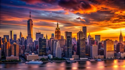 Obraz premium Stunning Silhouette of New York Midtown Skyline at Sunset - Urban Landscape Photography