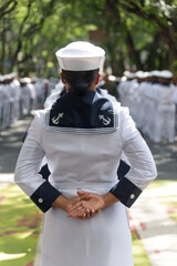 Navy soldiers are seen standing still during the celebration of Brazilian independence in the city...