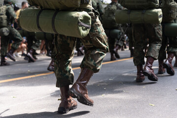 Army soldiers are seen marching in the celebration of Brazilian independence in the city of Salvador, Bahia.