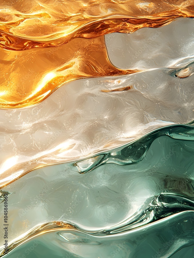 Poster Abstract close-up of flowing colors representing orange, white, and green, creating a dynamic and textured surface that evokes a sense of movement and fluidity.
