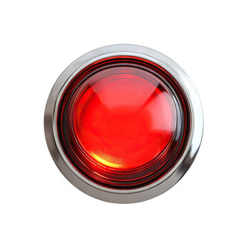 Bright red alert button, isolated on transparent cutout background