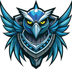 Cybernetic Owl with Blue Wings Mascot Design