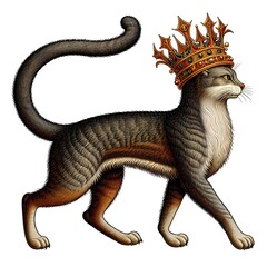 Obraz premium Embroidery. Print. Victorian England. Medieval image of a cat.