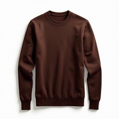 Stylish dark brown crew neck sweater on white background