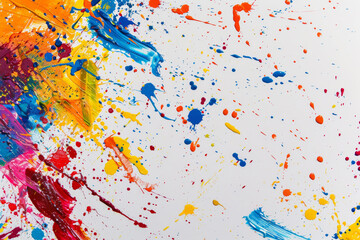 Fototapeta premium A colorful painting with splatters of paint on a white background