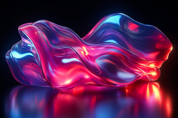 Obraz premium Abstract illuminated waves of colorful translucent material creating a mesmerizing effect against a dark background