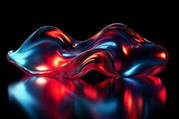 Obraz premium Colorful abstract glass sculpture with flowing shapes reflecting light on a dark background