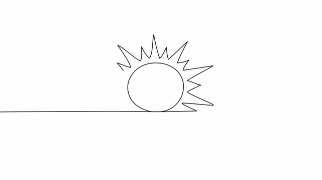 Video. A continuous line of of sunny ocean view Summer travel concept. Sun weather minimalist one line art. Animation on white background. 4K.