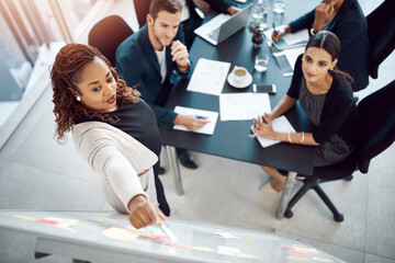 Business people, whiteboard and sticky notes for ideas in office, plan and boardroom for progress....