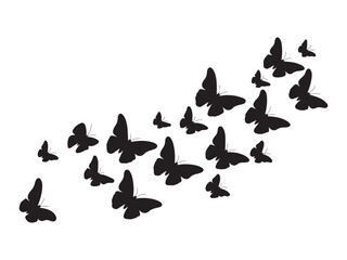 Flying butterflies silhouette black set isolated on a white background