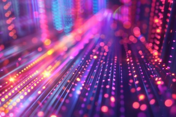 Obraz premium Abstract Purple and Pink Neon Lines with Glowing Dots