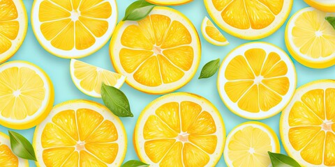 Fresh lemon slices on blue