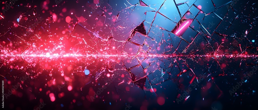 Poster a vibrant, abstract composition featuring shattered glass-like patterns illuminated by dynamic shade