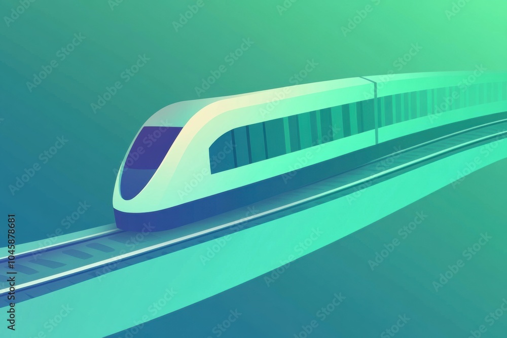 Fototapete a minimalist train icon glides effortlessly along a smooth track, set against a soft green gradient 