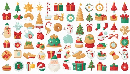 Fototapeta premium Christmas, New Year holidays icon big set. Flat style collection. Vector illustration