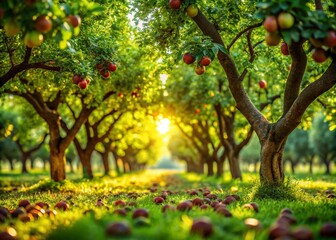 Tilt-Shift Photography of Lush Jujube Trees and Fruits in a Vibrant Orchard